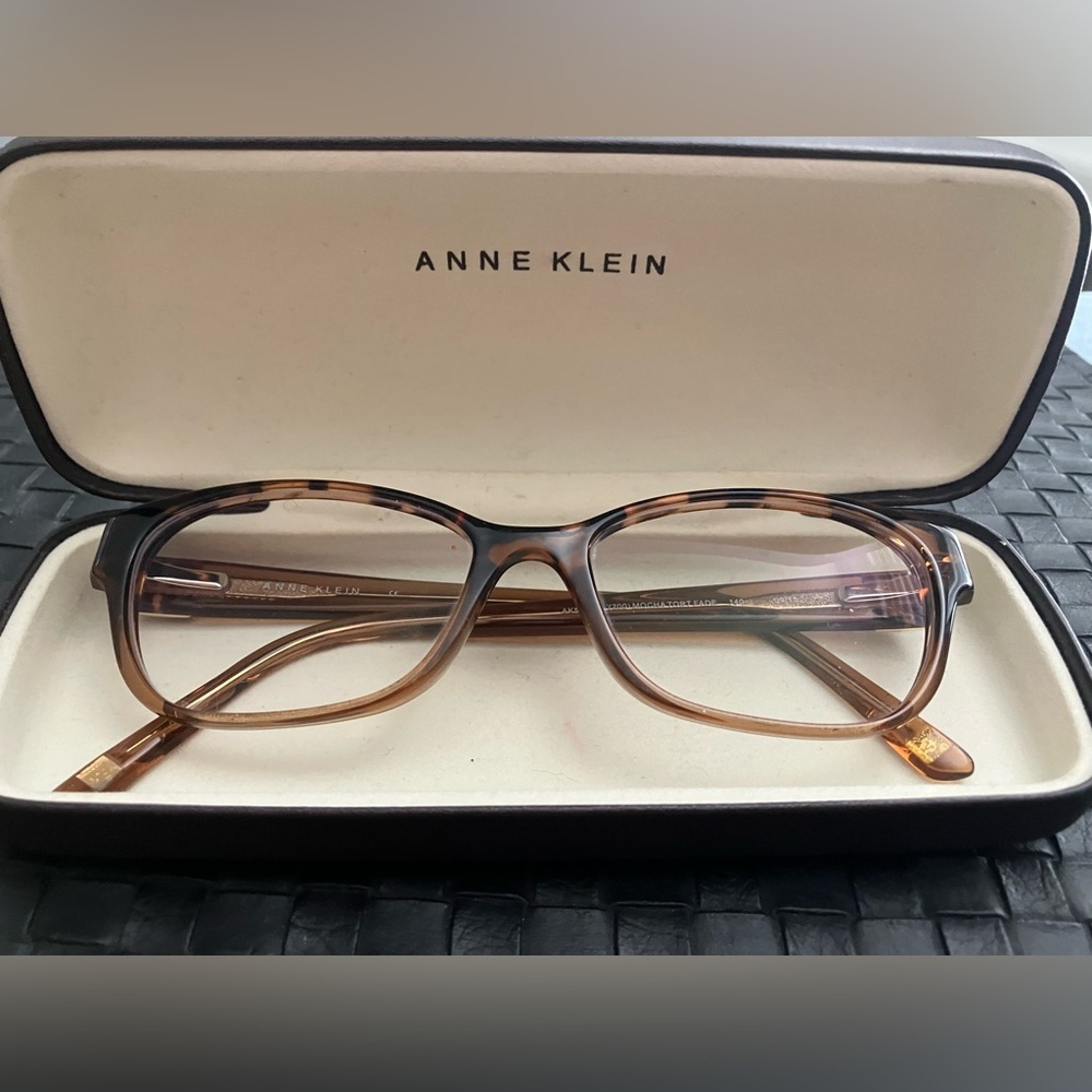Anne Klein Brown Eyeglass Frames, case included.